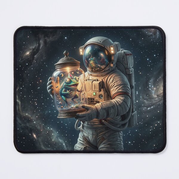Item preview, Astronaut Holding Alien Frog Glass Jar Universe Galaxy Moon Pop Surrealism designed and sold by Rain-Road.