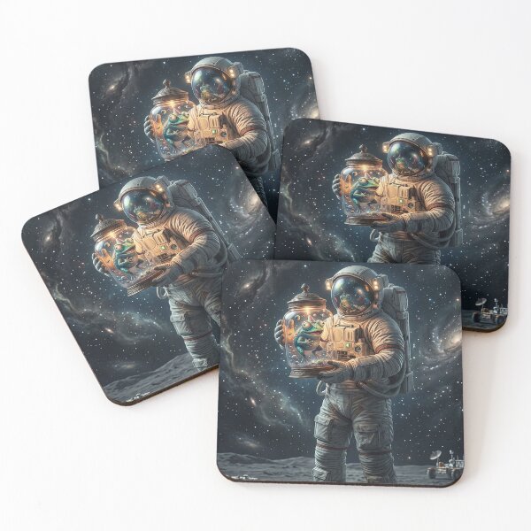 Item preview, Astronaut Holding Alien Frog Glass Jar Universe Galaxy Moon Pop Surrealism designed and sold by Rain-Road.