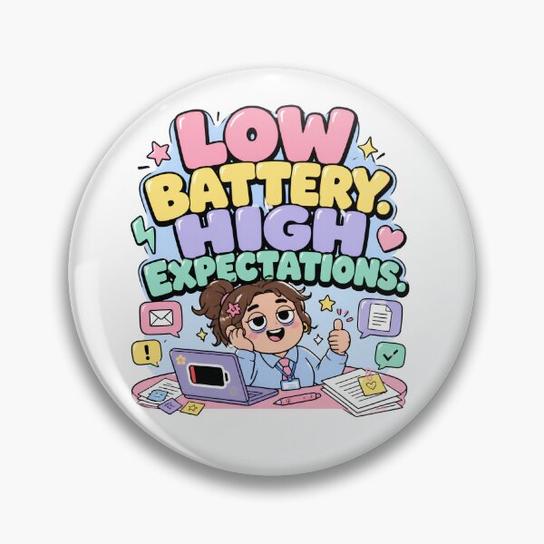 Item preview, Low Battery High Expectations – Funny Retro Office Humor Sticker, corporate humor, corporate memes, funny corporate, designed and sold by T9 Store.
