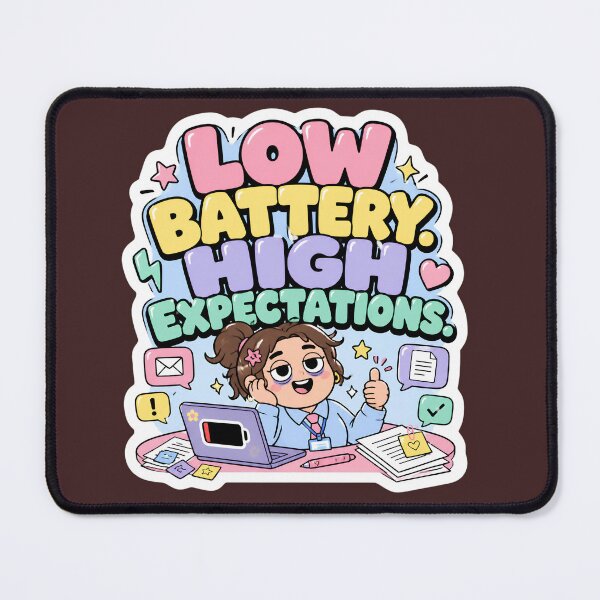 Item preview, Low Battery High Expectations – Funny Retro Office Humor Sticker, corporate humor, corporate memes, funny corporate, designed and sold by T9 Store.