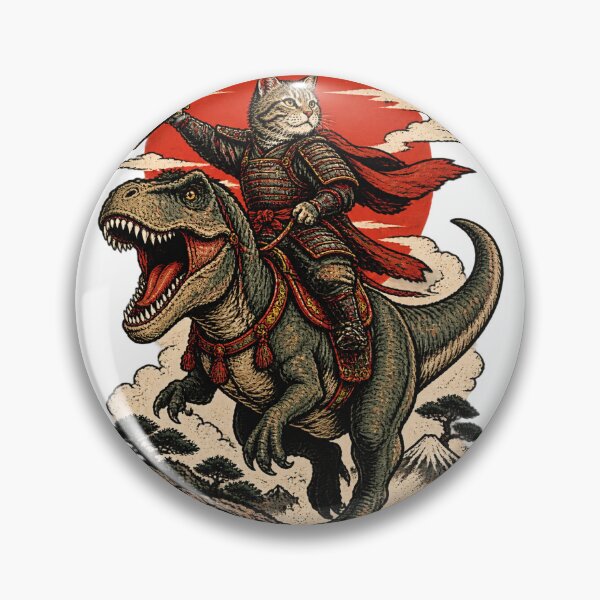 Item preview, Samurai Cat Riding a Dinosaur - Unique Fantasy Adventure Illustration LIMITED EDITION designed and sold by FilthyOldHag.