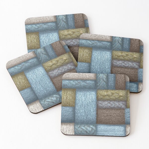 Item preview, Striped Denim and Ochre Knitted Wool Art designed and sold by Piotrek0001.