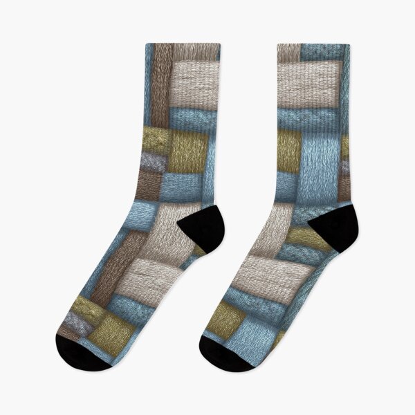 Item preview, Striped Denim and Ochre Knitted Wool Art designed and sold by Piotrek0001.