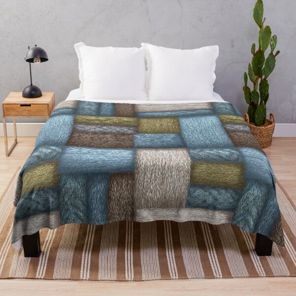Item preview, Striped Denim and Ochre Knitted Wool Art designed and sold by Piotrek0001.