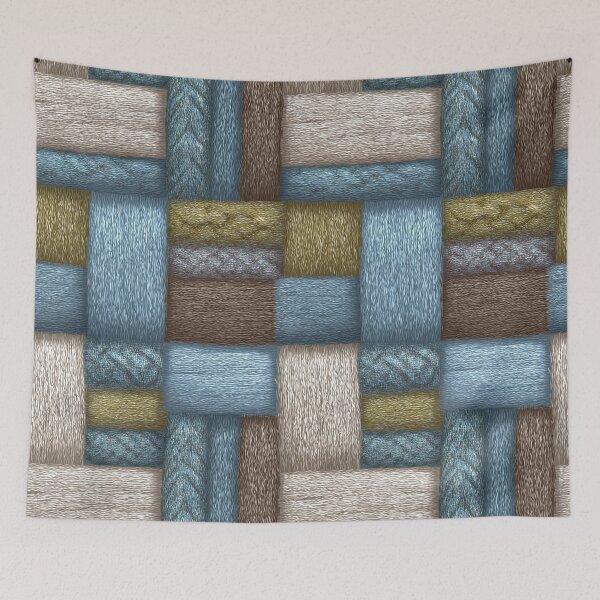 Item preview, Striped Denim and Ochre Knitted Wool Art designed and sold by Piotrek0001.