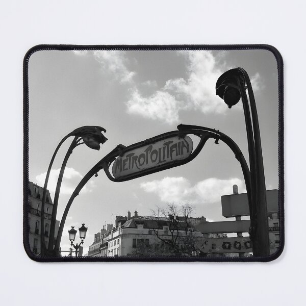 Item preview, Black and White Paris Metro Sign with Classic Architecture designed and sold by ernestynart.