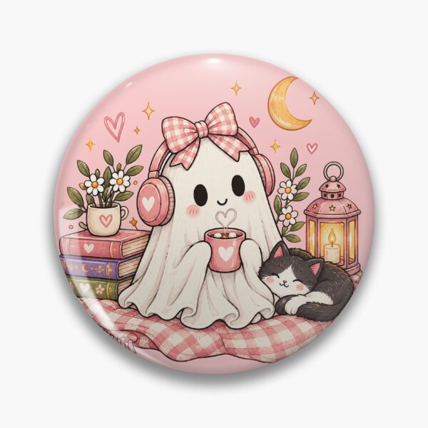 Item preview, Cute Ghost & Cat Cozy Halloween Art designed and sold by RedSwagStore.