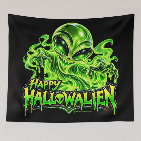 Item preview, Happy Hallowalien Green Alien Ghost Halloween designed and sold by ASX Research Merch.