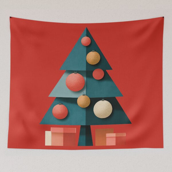 Item preview, Minimalist Geometric Christmas Tree with Ornaments designed and sold by colorful-white.