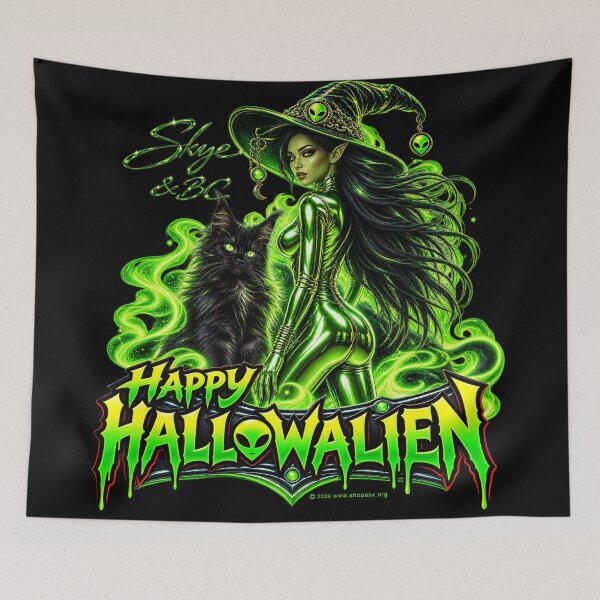 Item preview, Happy Hallowalien Skye Black Cat Witch Halloween designed and sold by ASX Research Merch.