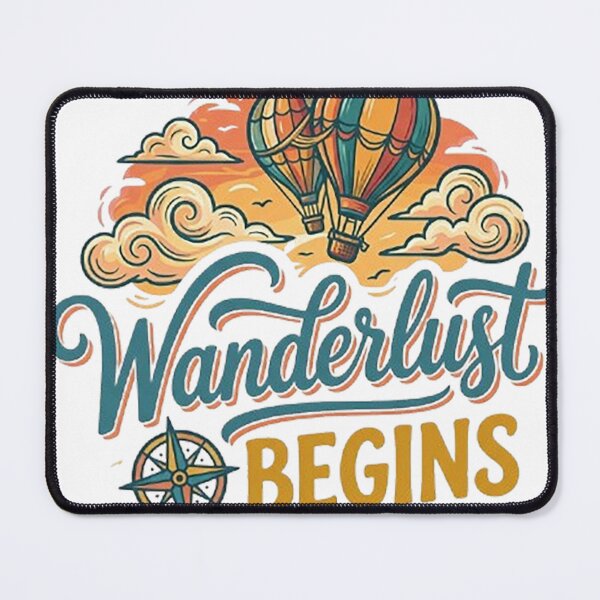 Item preview, Wanderlust Begins T-Shirt Design, Vintage Hot Air Balloon Graphic, Travel Lover Vector Illustration, Adventure Awaits Retro Typographic Art designed and sold by Dogandesighn.