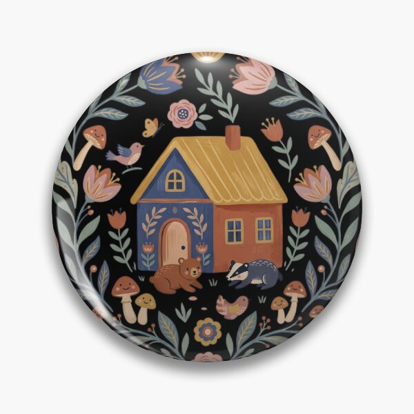 Item preview, Folk Art Cottagecore Floral Wreath and Cozy Woodland Cottage designed and sold by mood-draftsman.