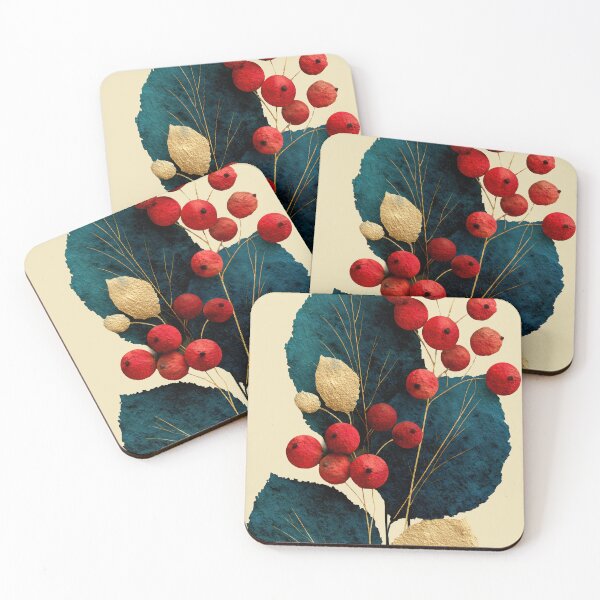 Item preview, Elegant Botanical Red Berries and Gold Leaves designed and sold by colorful-white.
