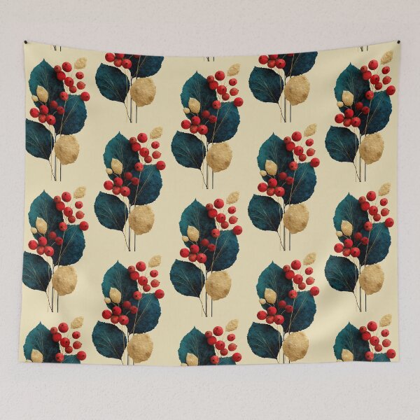 Item preview, Elegant Botanical Red Berries and Gold Leaves designed and sold by colorful-white.