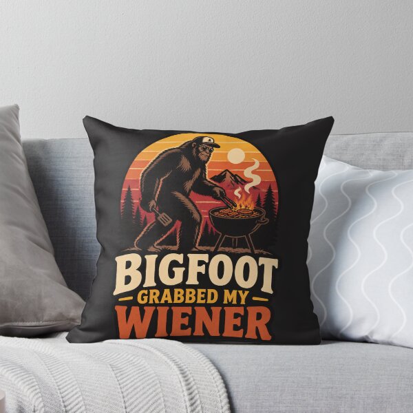 Item preview, Funny Bigfoot Grabbed My Wiener Retro Sunset BBQ Camping Design for Grill Masters and Outdoor Lovers LIMITED EDITION designed and sold by Cabowman.