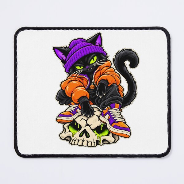 Item preview, Halloween Street Cat – Black Cat on a Skull designed and sold by P13KAR-DESIGN.
