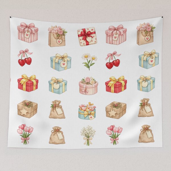 Item preview, Cute Pastel Gift Box and Flower Sticker Sheet Clipart designed and sold by Rehnair.
