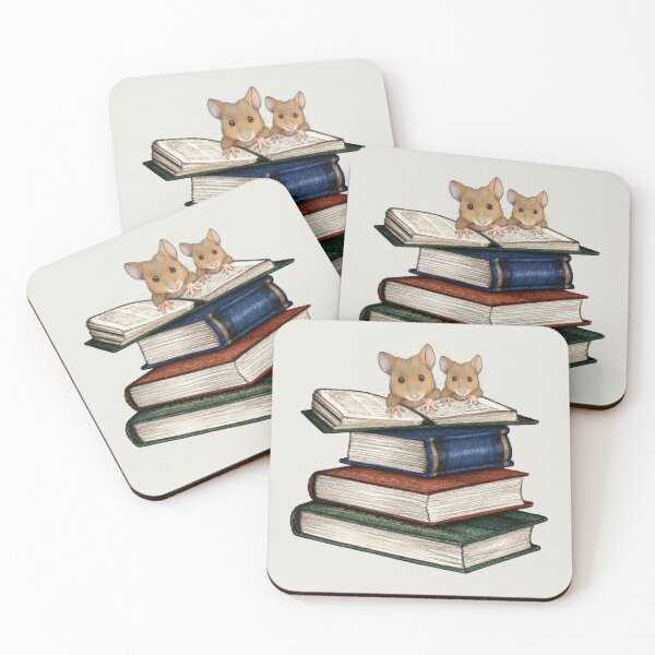 Item preview, Stack of Books and Two Cute Mice Illustration designed and sold by JoyfulWhimsy.