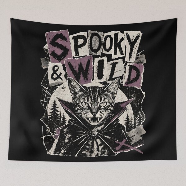 Item preview, Spooky & Wild – Vintage Vampire Cat in Grunge Style designed and sold by Bengoer18.