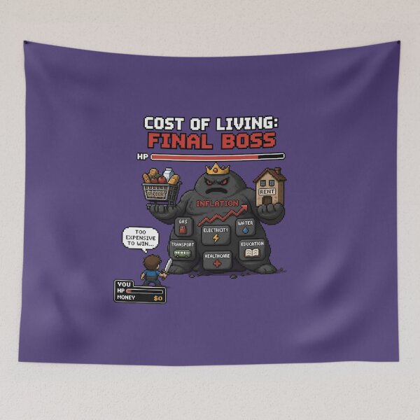 Item preview, Cost of Living Final Boss – Inflation Humor and Gamer Meme designed and sold by ManggaeJM.