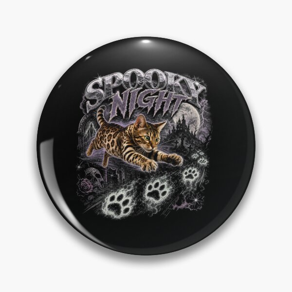 Item preview, Spooky Night – Bengal cat chases glowing paw prints designed and sold by Bengoer18.