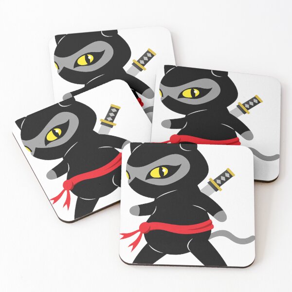 Item preview, Shadow Cat Ninja Yellow-Eyed Feline with Red Scarf designed and sold by cerradcliffe.
