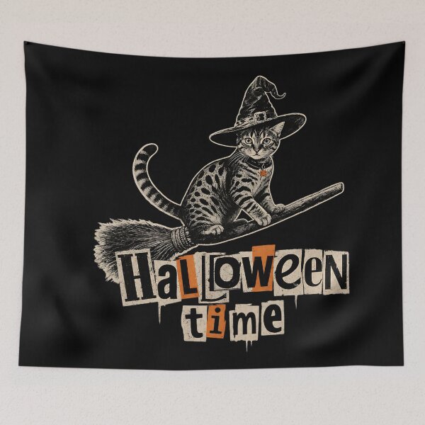 Item preview, Halloween Time – Cute cat witch on a broomstick in a collage look designed and sold by Bengoer18.