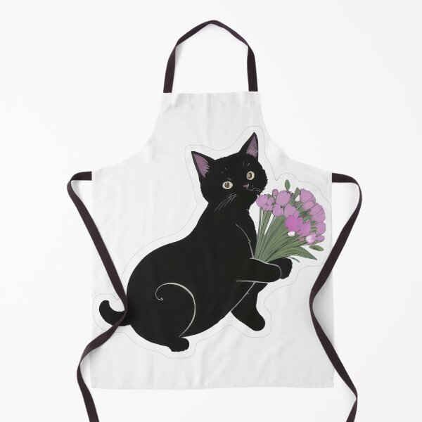 Item preview, Black cat holding pink flower bouquet designed and sold by For-Cat Studio.