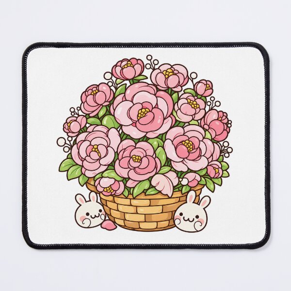 Item preview, Kawaii Pink Flower Basket with Cute Bunnies designed and sold by mumeaw.