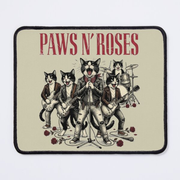Item preview, Paws N' Roses Cat Band Funny 80s Hard Rock Cat Vintage 80s Hard Rock Gift Cat Lover Music Lover Gift designed and sold by FurRealStudioCo.