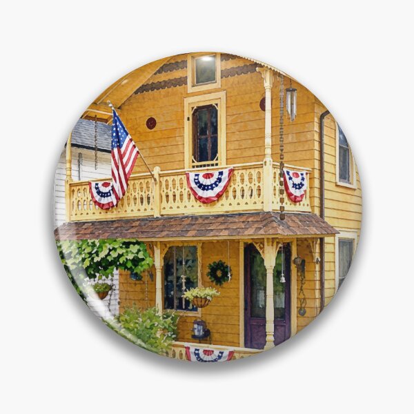Item preview, Mt Tabor NJ – Yellow House With Flag and Bunting designed and sold by Susan Savad.
