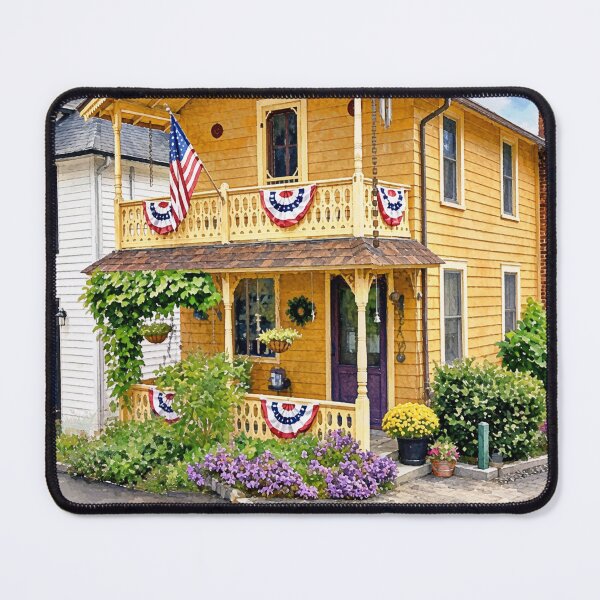 Item preview, Mt Tabor NJ – Yellow House With Flag and Bunting designed and sold by Susan Savad.