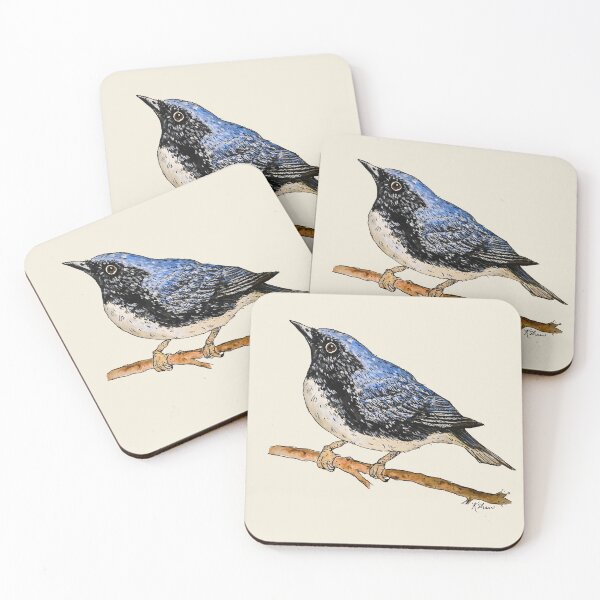 Item preview, Black Throated Blue Warbler Watercolour and Ink designed and sold by Kathryn Shaw - Wildflies.