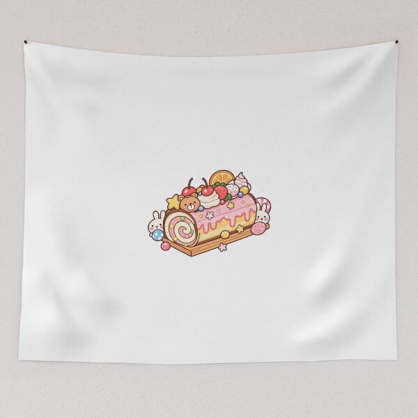 Item preview, Kawaii Strawberry Swiss Roll Cake with Cute Bunny and Bear designed and sold by mumeaw.
