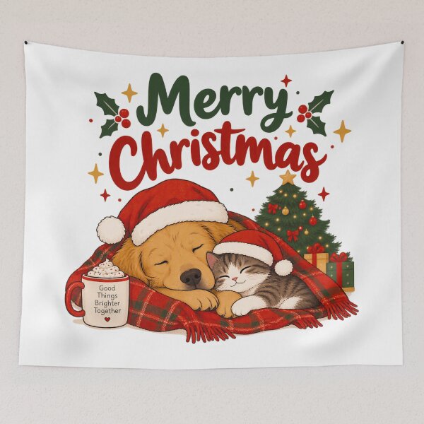 Item preview, Merry Christmas Dog & Cat Cozy Holiday Illustration designed and sold by MrRares21.