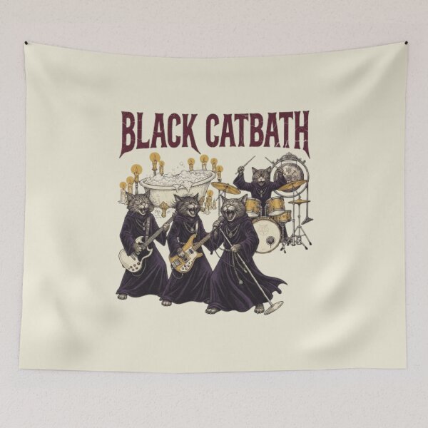 Item preview, Black Catbath Cat Band Funny Doom Metal Cat Vintage Doom Metal Gift Cat Lover Music Lover Gift designed and sold by FurRealStudioCo.