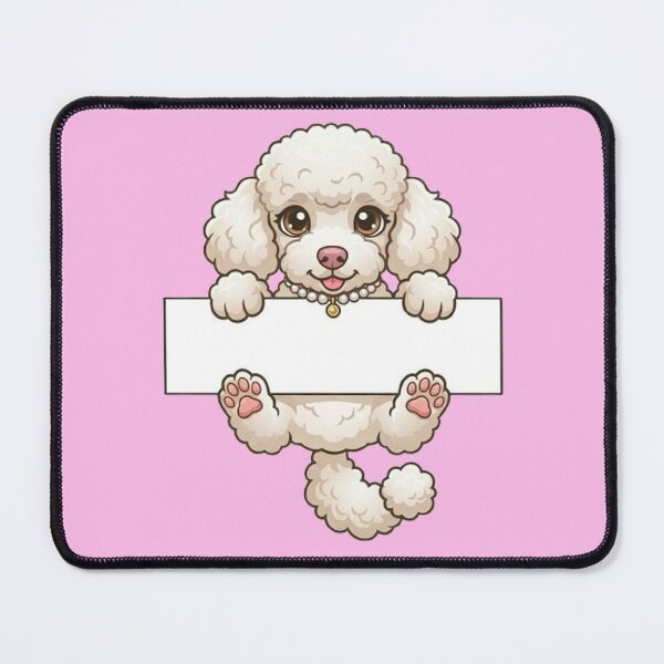 Item preview, Cute Cartoon White Poodle Puppy With Pearl Necklace Holding Blank Banner Dog Lover Art designed and sold by PetalsPaws.
