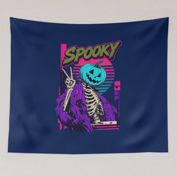 Item preview, Spooky Pumpkin Skeleton Neon Vaporwave designed and sold by crystalthom.
