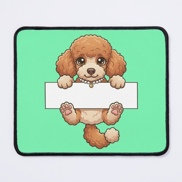 Item preview, Cute Cartoon Apricot Red Poodle Puppy With Pearl Necklace Holding Blank Banner Dog Lover Art designed and sold by PetalsPaws.