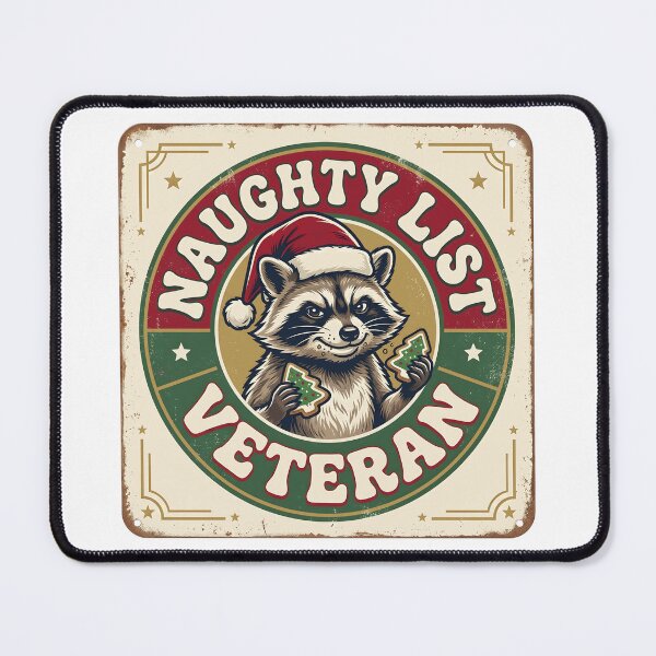 Item preview, Naughty List Veteran Retro Christmas Raccoon Badge Funny designed and sold by Witt Art.