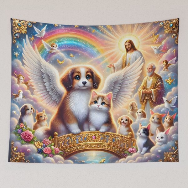 Item preview, Rainbow Bridge Pet Paradise: Angel Puppy & Kitten with Jesus designed and sold by Sybille-Yates.