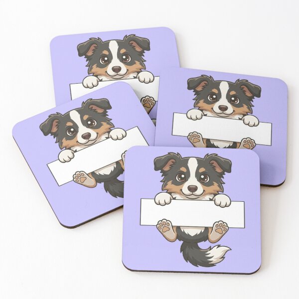 Item preview, Cute Cartoon Tricolor Australian Shepherd Puppy Holding Blank Banner Happy Dog Lover Art designed and sold by PetalsPaws.