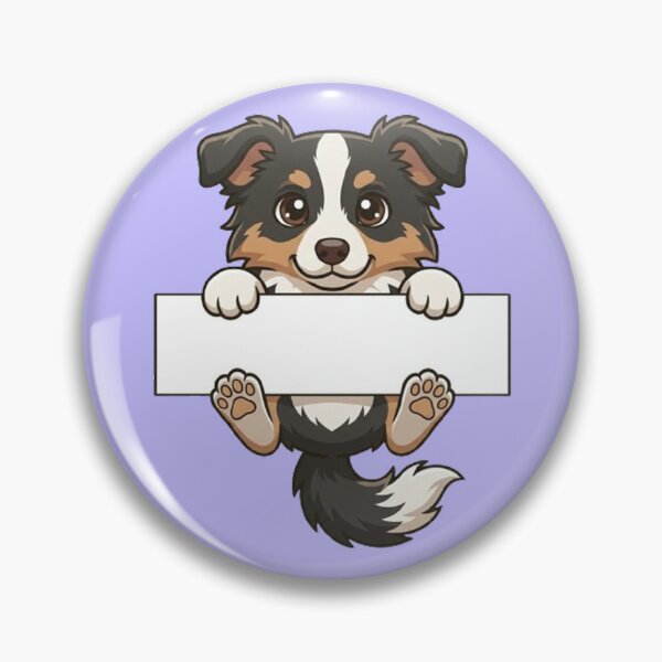 Item preview, Cute Cartoon Tricolor Australian Shepherd Puppy Holding Blank Banner Happy Dog Lover Art designed and sold by PetalsPaws.