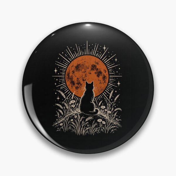 Item preview, Celestial Black Cat Copper Moon Wildflower Cottagecore Witch designed and sold by gunaone-design.