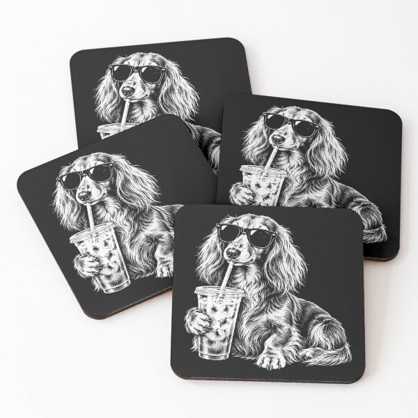 Item preview, Cool Dachshund Dog With Sunglasses Drinking Iced Coffee designed and sold by gordonbwyashop.