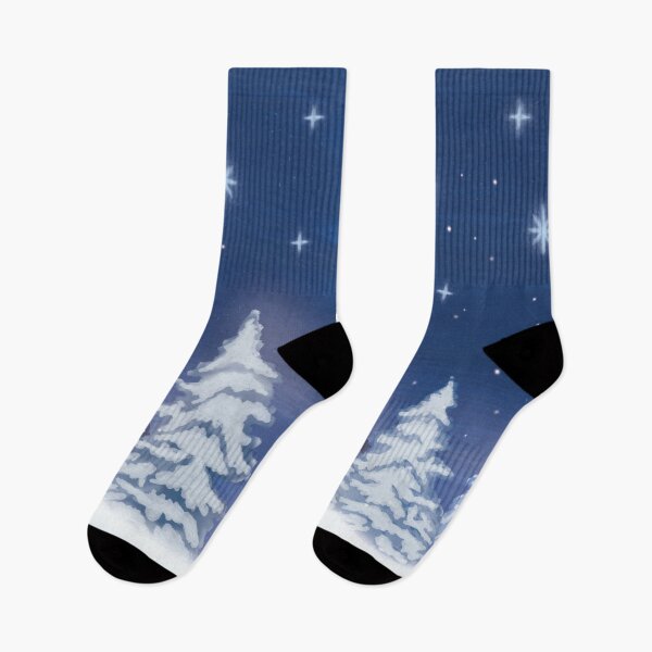 Item preview, Night winter scene of a spruce forest designed and sold by Sock Garden.