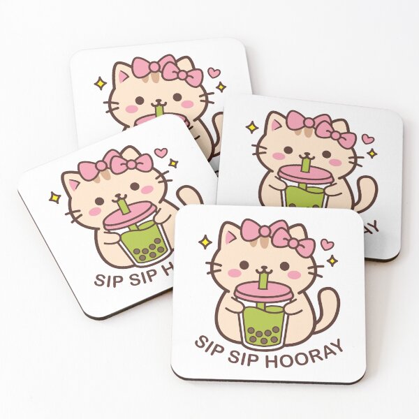 Item preview, ​Cute Kawaii Cat Drinking Matcha Boba Tea - Sip Sip Hooray designed and sold by Minem39.