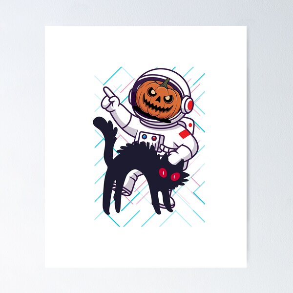 Item preview, Halloween Pumpkin Astronaut Riding a Black Cat – Spooky Space Art designed and sold by Palette _Vibes.