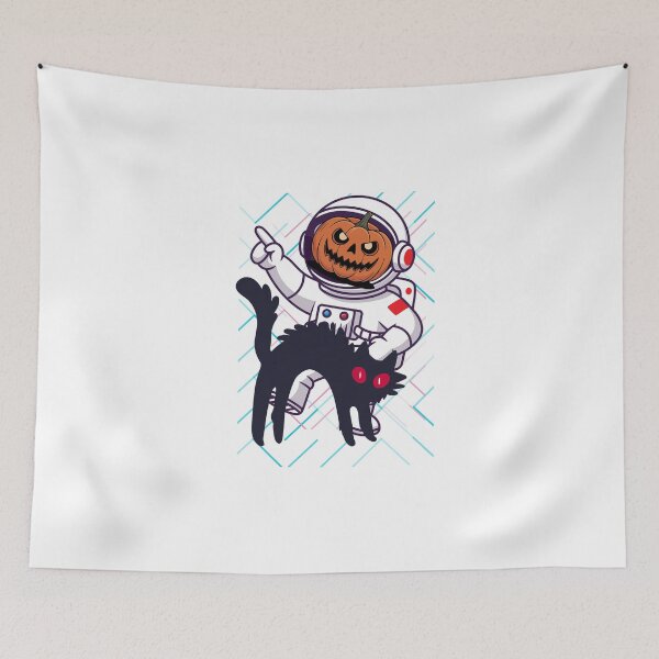Item preview,  Halloween Pumpkin Astronaut Riding a Black Cat – Spooky Space Art designed and sold by Palette _Vibes.
