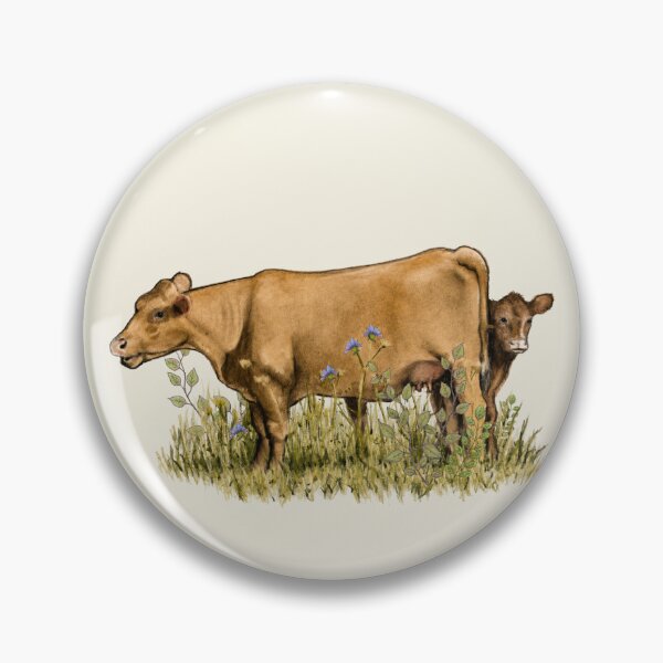 Item preview, Cow with Calf Hiding Behind Mama, Farm Animal Illustration designed and sold by JoyfulWhimsy.